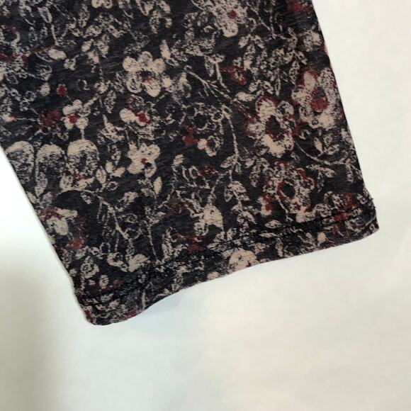Y2K Mesh Top Black Floral Red and Tan Long Sleeve Semi Sheer Round Neck Retro - Picture 4 of 7
